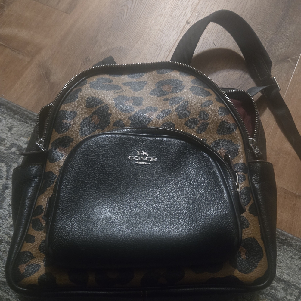 Coach Leopard Print Backpack with Black Accents